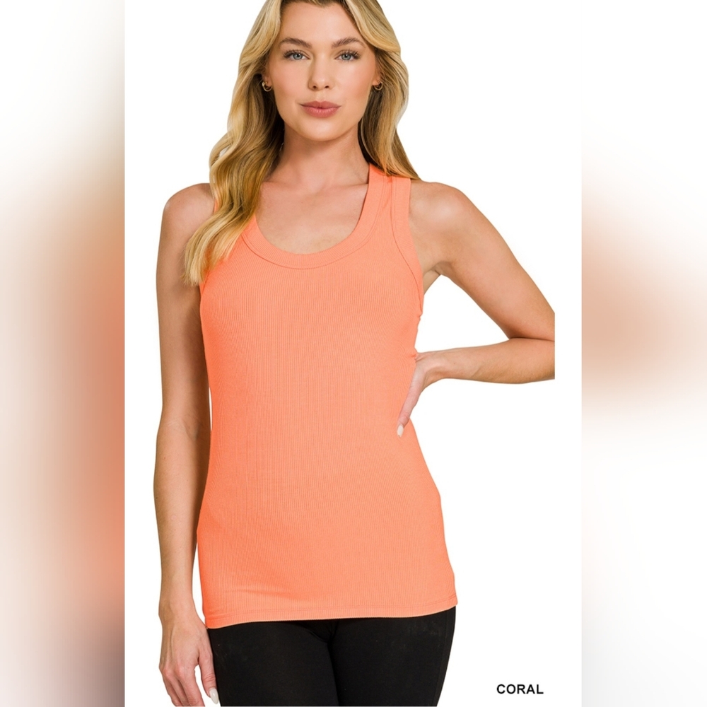 #1405 Zenana Ribbed Scoop Neck Tank Top (Coral)